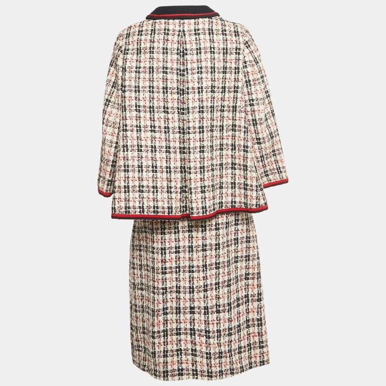 Pre Owned طقم جاكيت وتنورة غوتشي تويد أزرق كحلي/أبيض مقاس متوسط/كبير - ميديوم/لارج