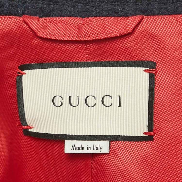 Pre Owned طقم جاكيت وتنورة غوتشي تويد أزرق كحلي/أبيض مقاس متوسط/كبير - ميديوم/لارج