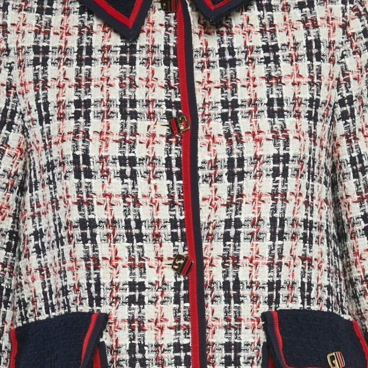 Pre Owned طقم جاكيت وتنورة غوتشي تويد أزرق كحلي/أبيض مقاس متوسط/كبير - ميديوم/لارج