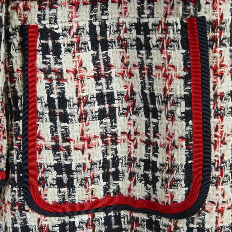 Pre Owned طقم جاكيت وتنورة غوتشي تويد أزرق كحلي/أبيض مقاس متوسط/كبير - ميديوم/لارج