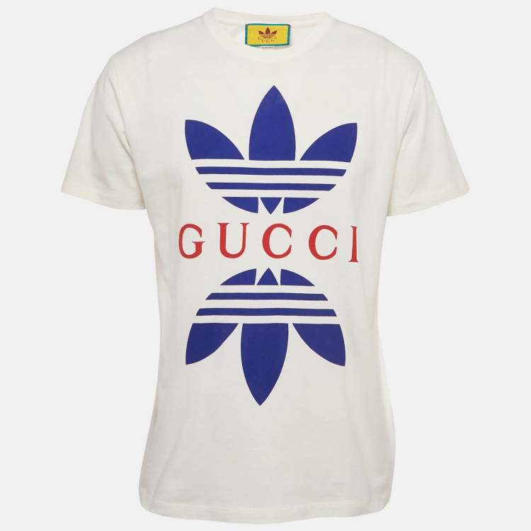 Pre Owned Gucci X Adidas White Logo Print Cotton Crew Neck T-Shirt S