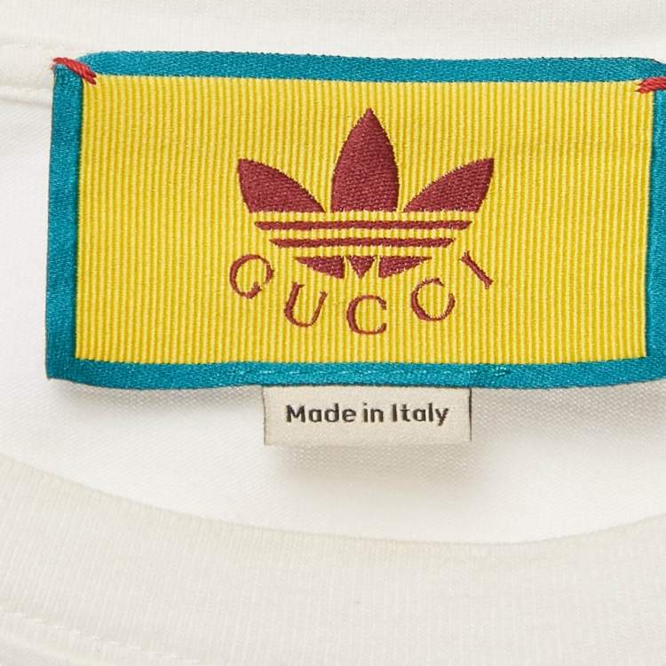 Pre Owned Gucci X Adidas White Logo Print Cotton Crew Neck T-Shirt S