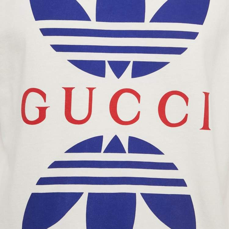 Pre Owned Gucci X Adidas White Logo Print Cotton Crew Neck T-Shirt S