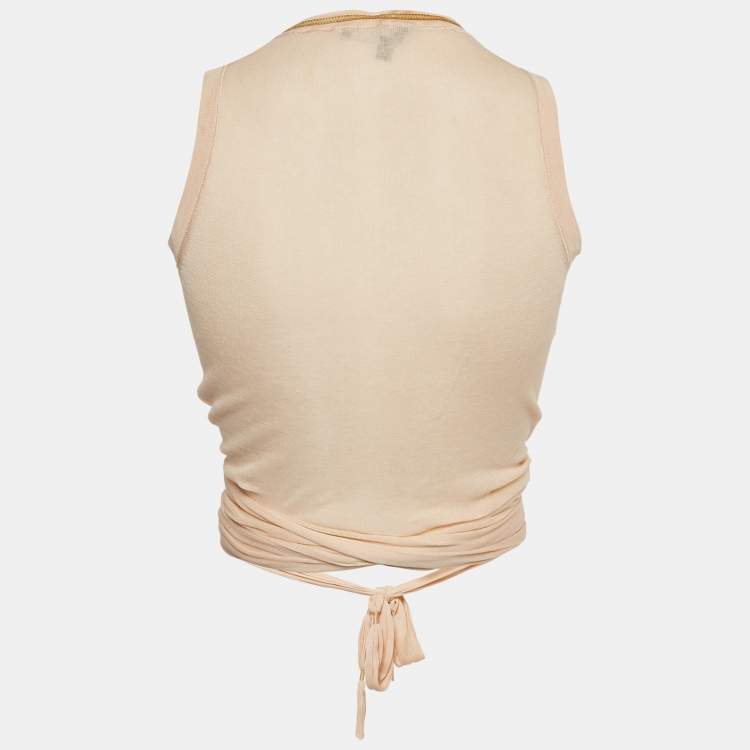 Pre Owned Gucci Light Orange Cotton Knit Wrap On Top XS