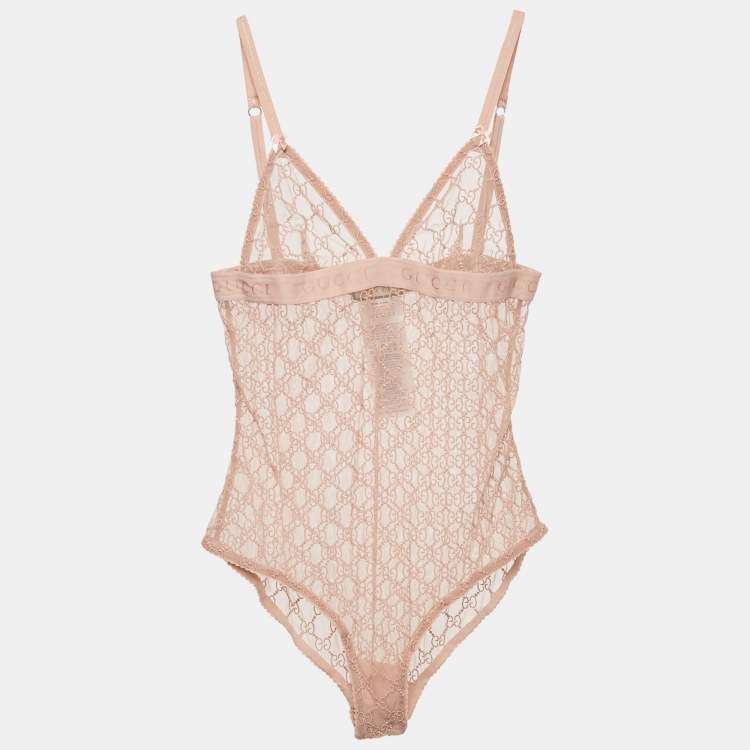 Pre Owned Gucci Pale Pink GG Tulle Strappy Bodysuit S