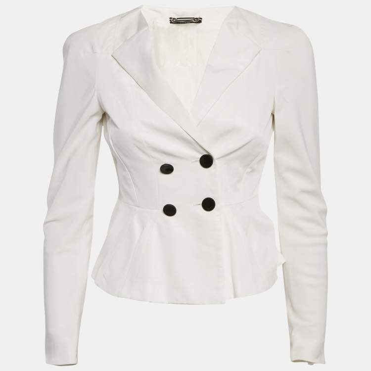 Pre Owned Gucci White Gabardine Flared Double Breasted Blazer S
