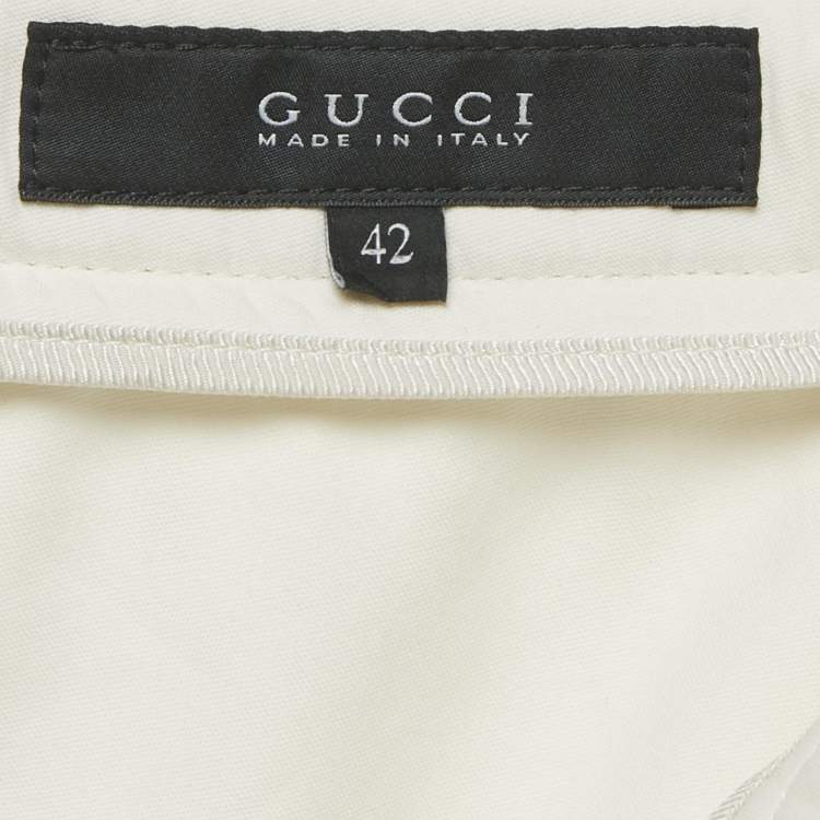 Pre Owned Gucci Cream Stretch Cotton Slim Fit Pants M/Waist 31"