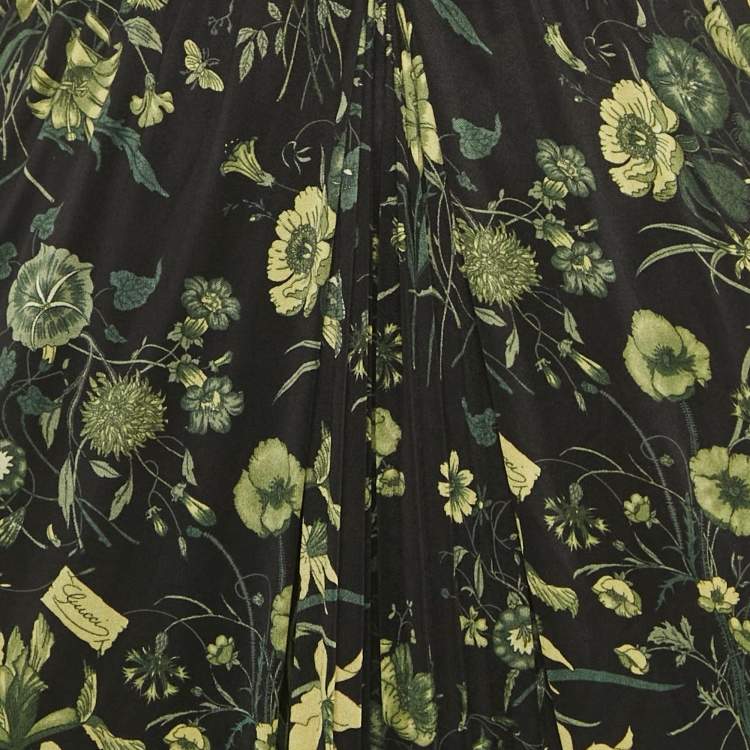 Pre Owned Gucci Black Printed Crepe Maxi Dress S