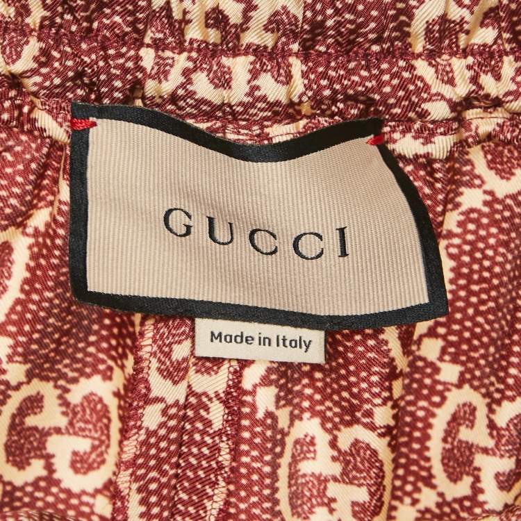 Pre Owned Gucci Red GG Print Silk Jogger Pants M