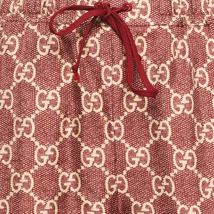 Pre Owned Gucci Red GG Print Silk Jogger Pants M