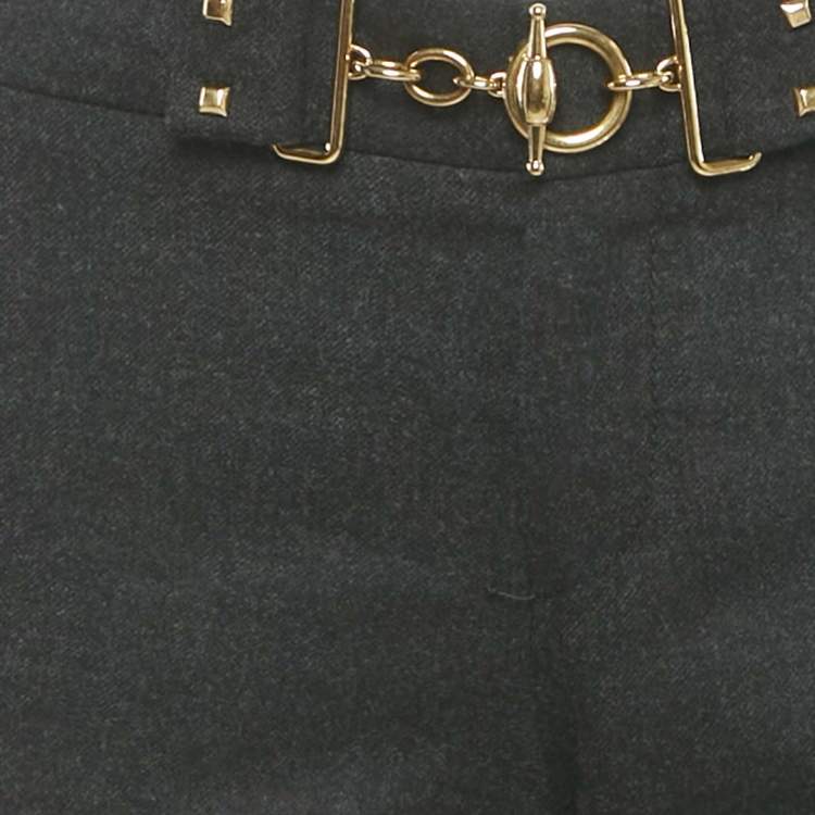 مملوكة مسبقًا Gucci Grey Wool Waist Detail Trousers M