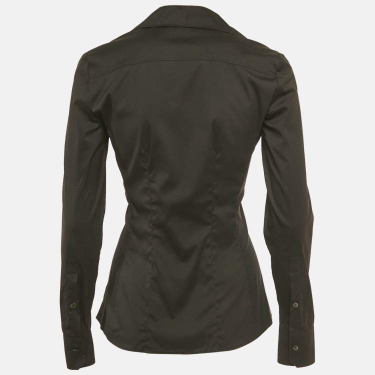 Pre Owned Gucci Black Cotton Blend Drawstring Detail Shirt S