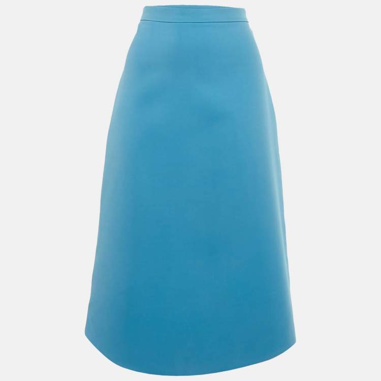 Pre Owned تنورة غوتشي قلم حرير ممزوج بنقش الحافة الأزرق مقاس متوسط