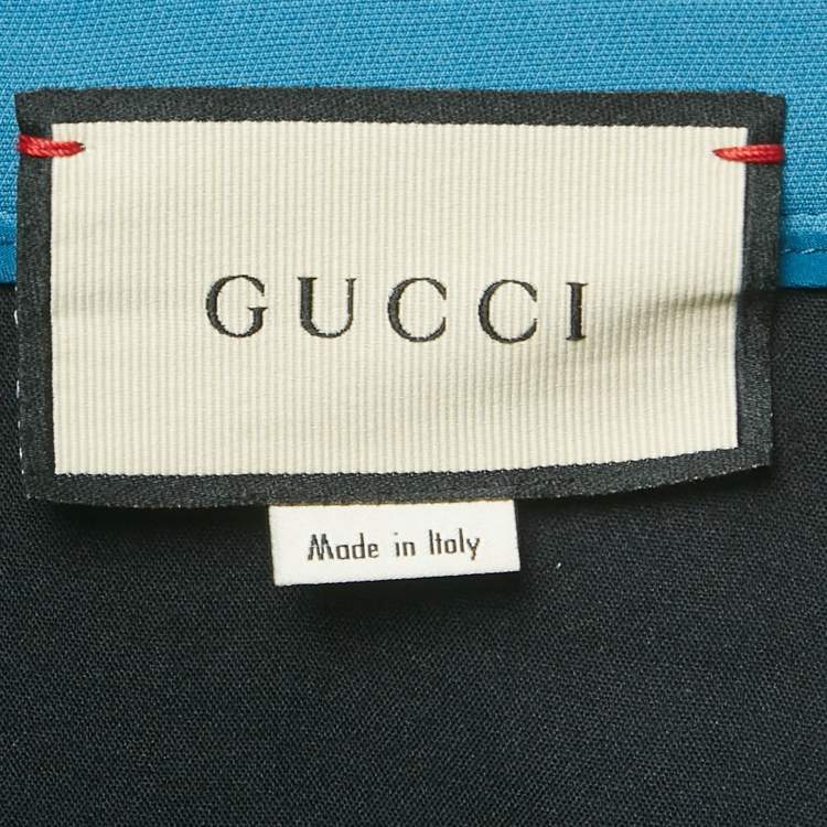 Pre Owned تنورة غوتشي قلم حرير ممزوج بنقش الحافة الأزرق مقاس متوسط