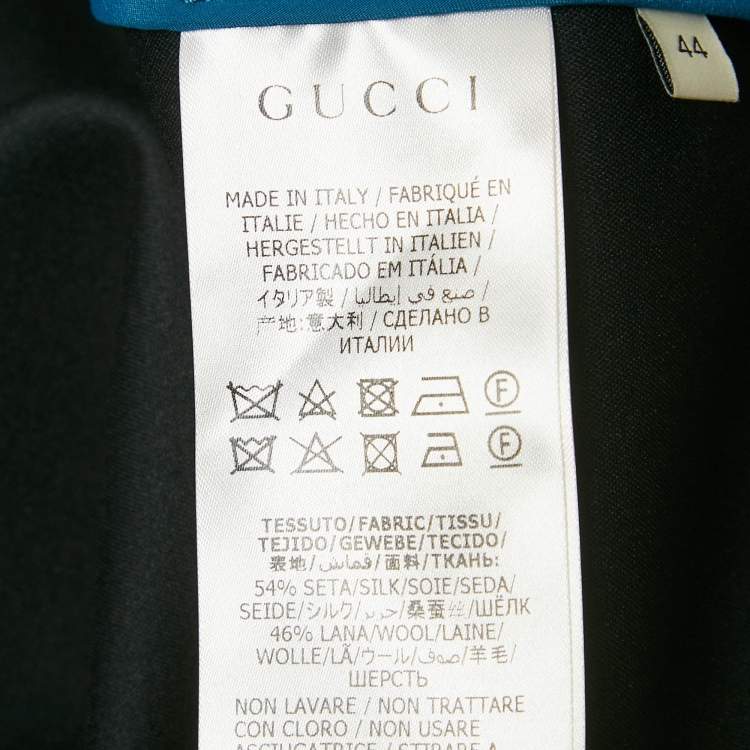 Pre Owned تنورة غوتشي قلم حرير ممزوج بنقش الحافة الأزرق مقاس متوسط