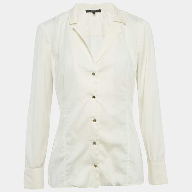 Pre Owned Gucci Cream Cotton Blend Long Sleeve Shirt S
