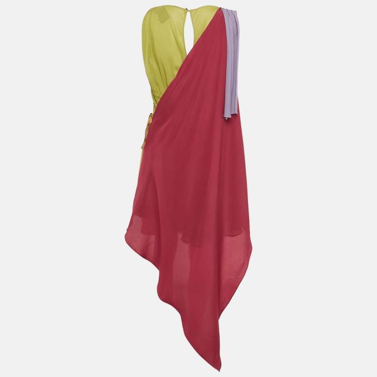 Pre Owned فستان غوتشي ميني حرير متعدد الألوان بطبقات مقاس متوسط (ميديم)