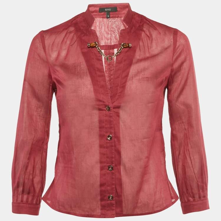 مملوكة مسبقًا Gucci Pink Cotton Semi Sheer Shirt S
