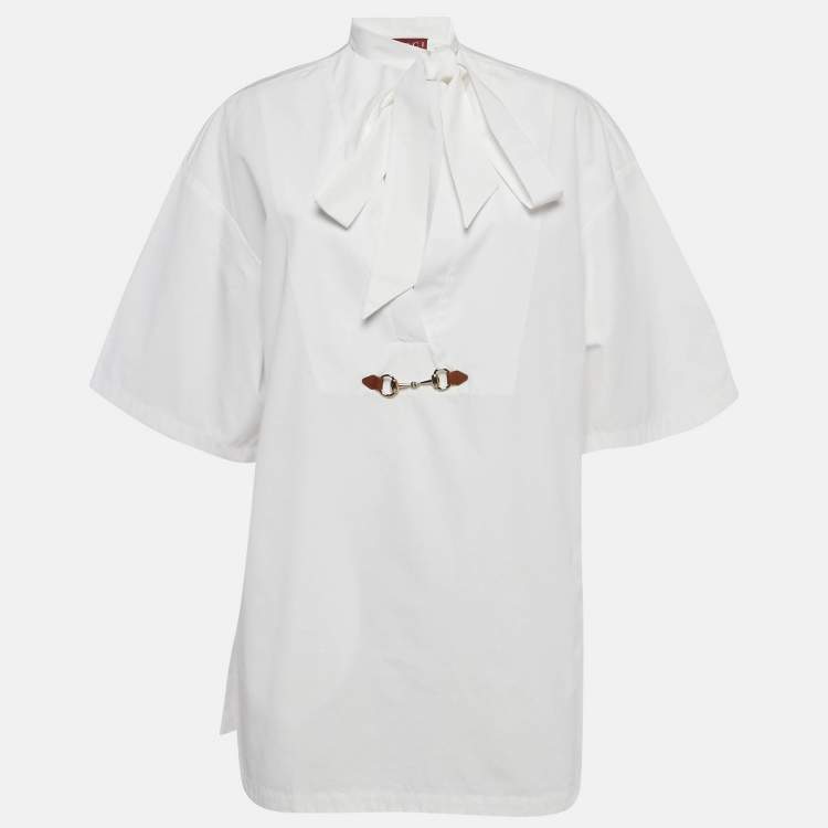 Pre Owned Gucci White Cotton Horse bit Detail Tunic Top S