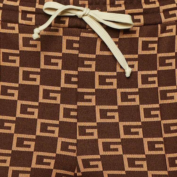 مملوكة مسبقًا Gucci Brown Monogram Knit Side Stripe & Applique Detail Joggers S