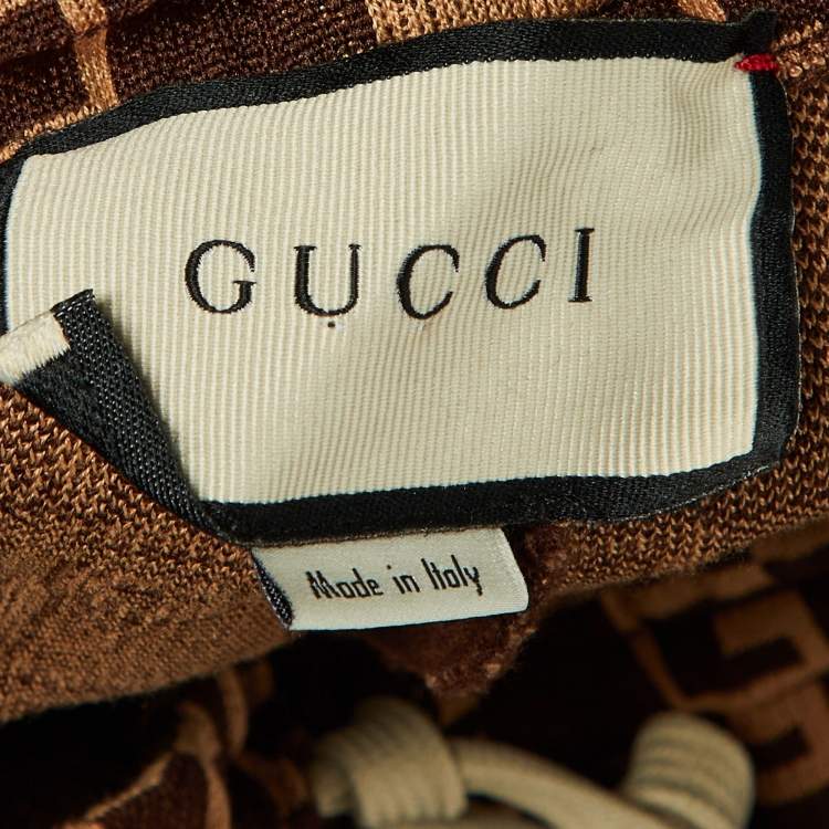 مملوكة مسبقًا Gucci Brown Monogram Knit Side Stripe & Applique Detail Joggers S