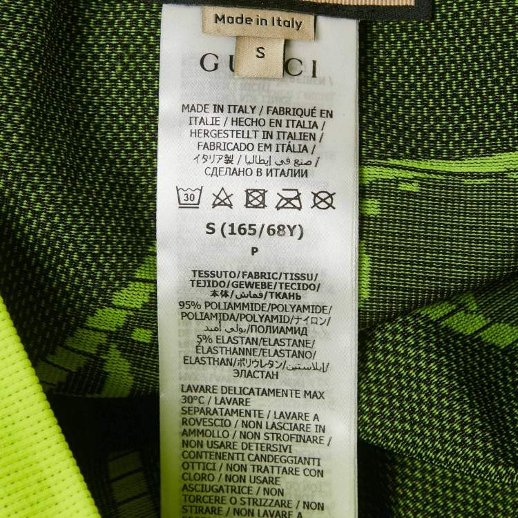 Pre Owned Gucci Neon Green GG Jacquard Jersey Leggings S