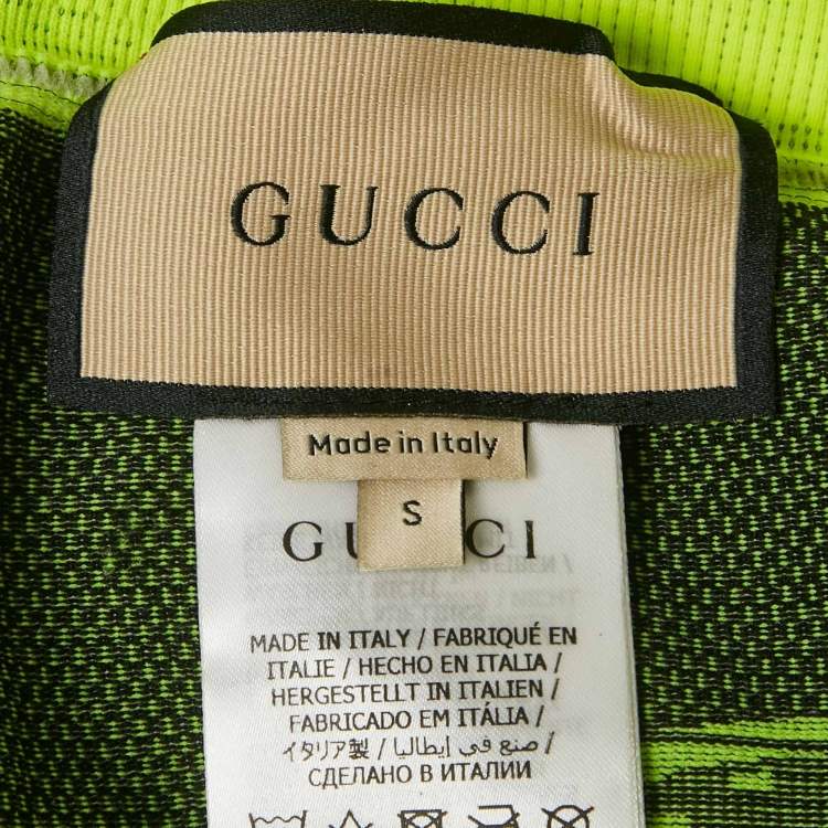Pre Owned Gucci Neon Green GG Jacquard Jersey Leggings S