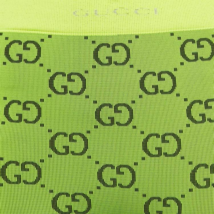 Pre Owned Gucci Neon Green GG Jacquard Jersey Leggings S