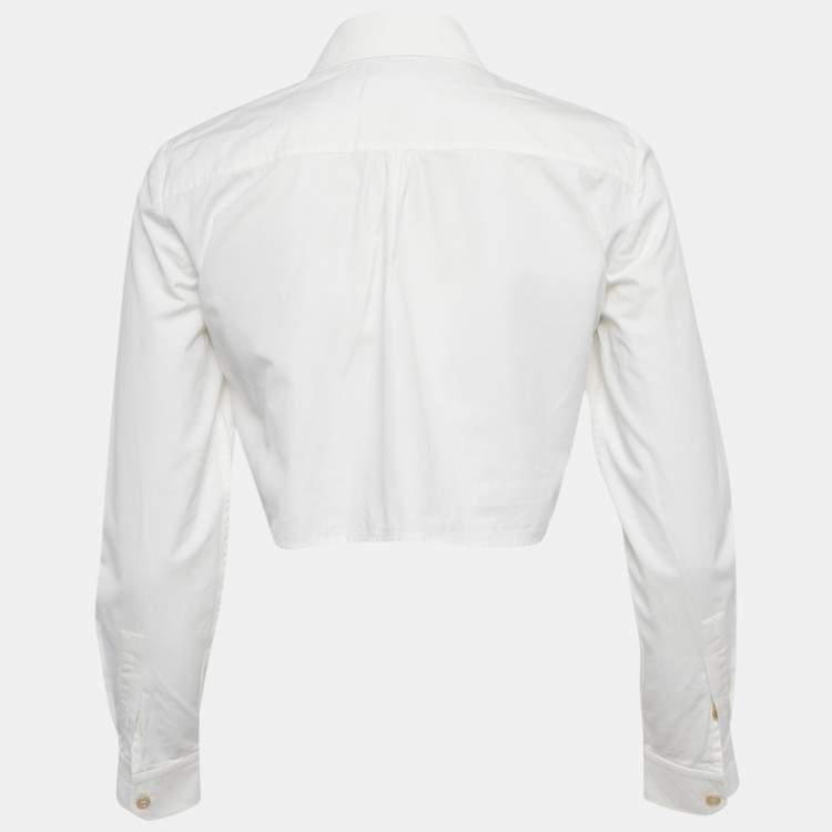 Pre Owned Gucci White Cotton Long Sleeve Crop Shirt S