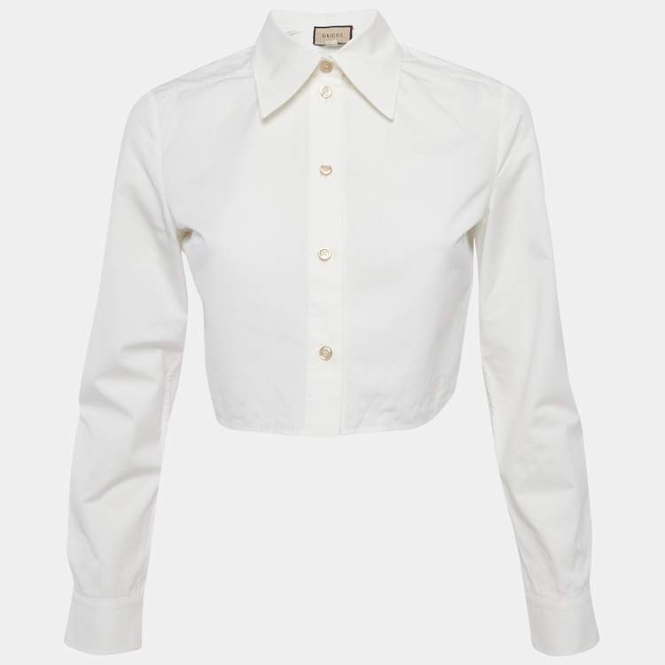 Pre Owned Gucci White Cotton Long Sleeve Crop Shirt S