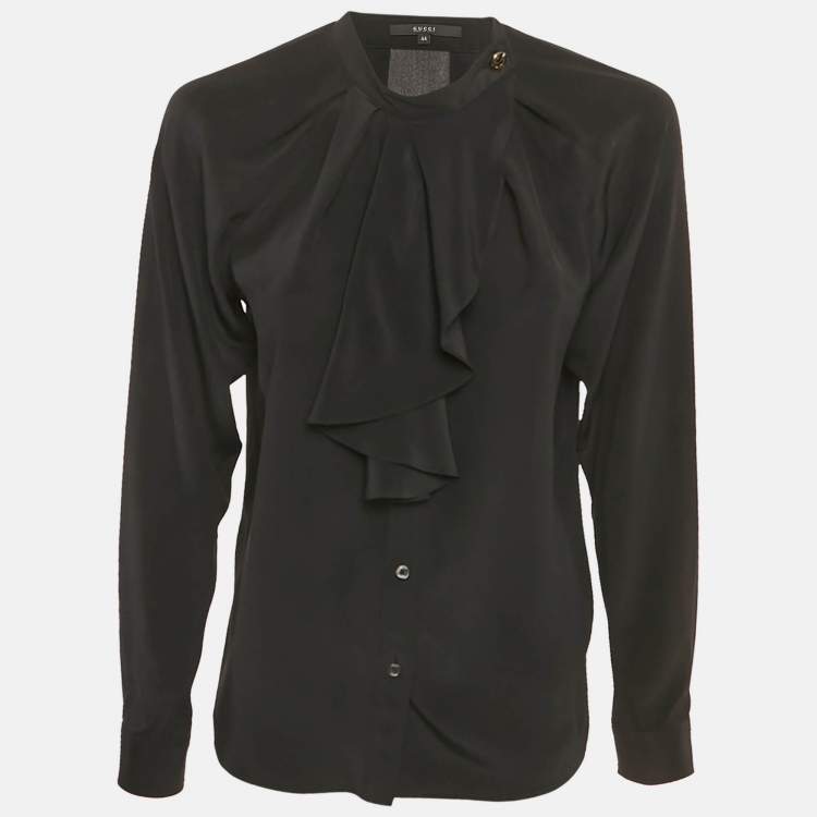 Pre Owned Gucci Black Silk Ruffled Blouse M
