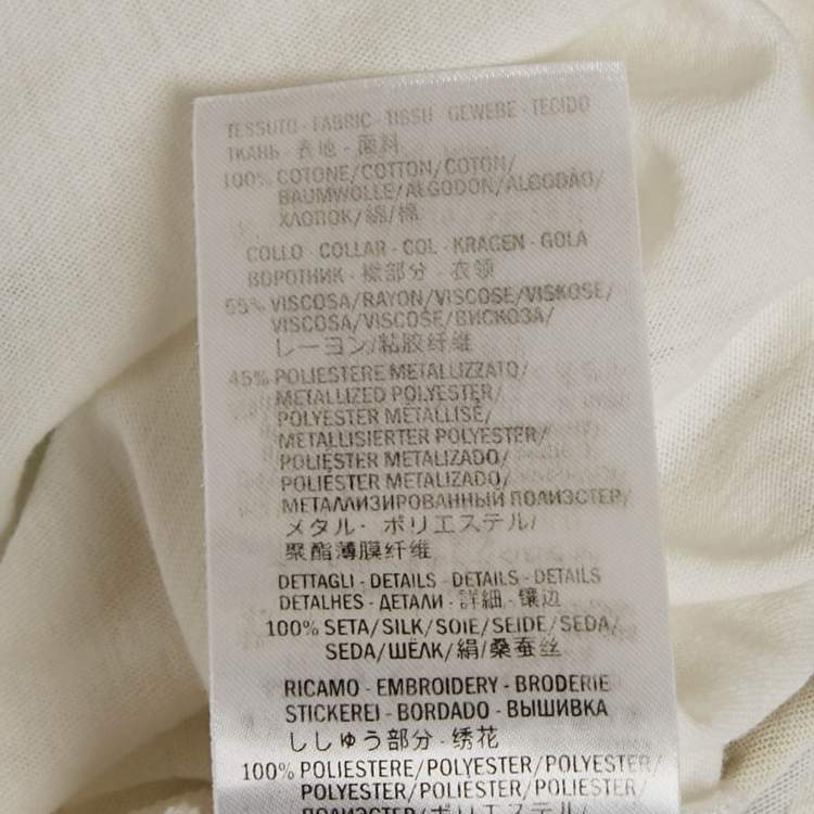 Pre Owned Gucci White Floral Print Jersey Sequin Collar Top M