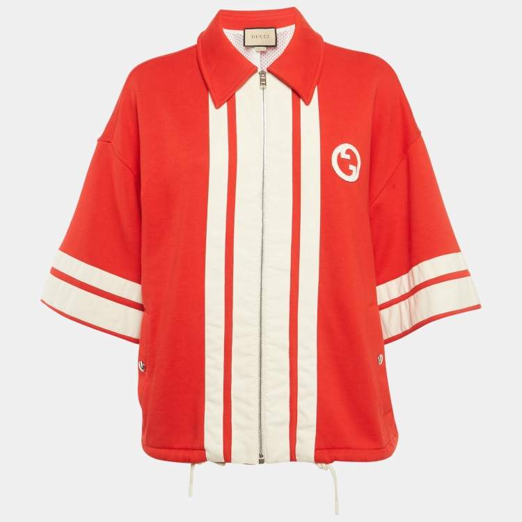 Pre Owned Gucci Red Round Interlocking G Jersey Short Sleeve Jacket L