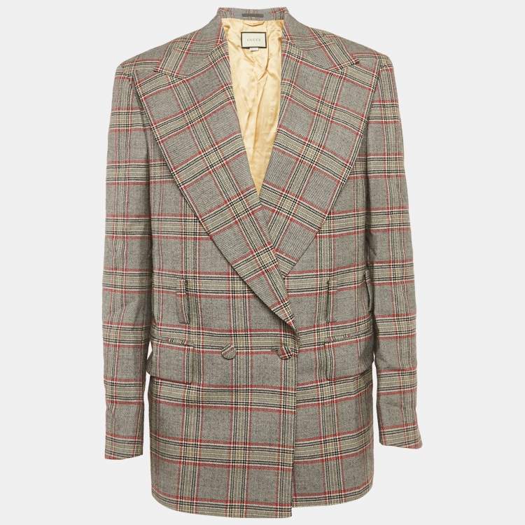 Pre Owned Gucci Multicolor Checkered Wool Double Breasted Oversize Blazer XS