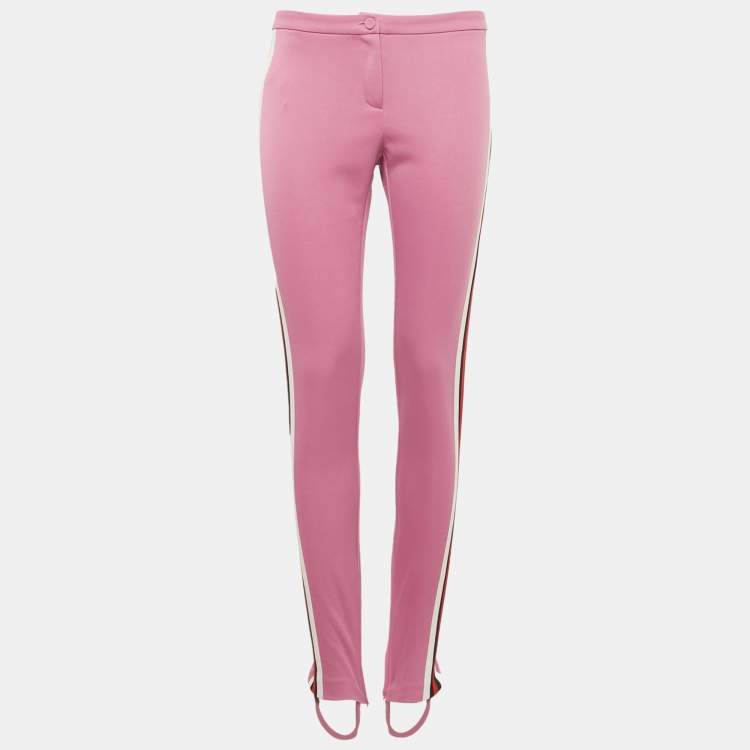 مملوكة مسبقًا Gucci Pink Web Trim Jersey Stirrup Pants M
