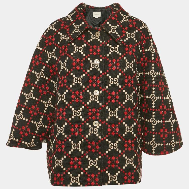 Pre Owned Gucci Black GG Diamond Wool Cape Jacket M