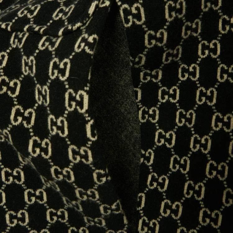 Pre Owned Gucci Black Logo Monogram Wool Cape XXS