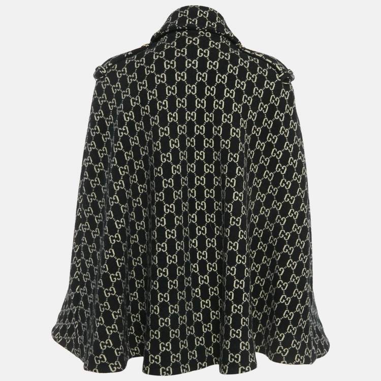 Pre Owned Gucci Black Logo Monogram Wool Cape XXS
