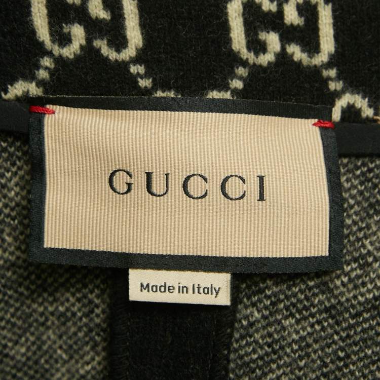 Pre Owned Gucci Black Logo Monogram Wool Cape XXS