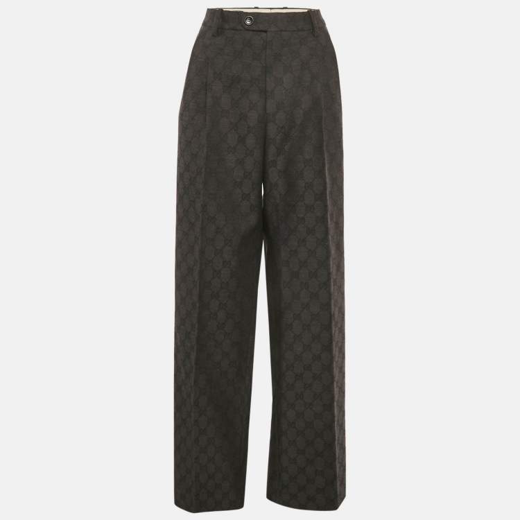 Pre Owned Gucci Charcoal Grey Wool GG Pattern Pants M