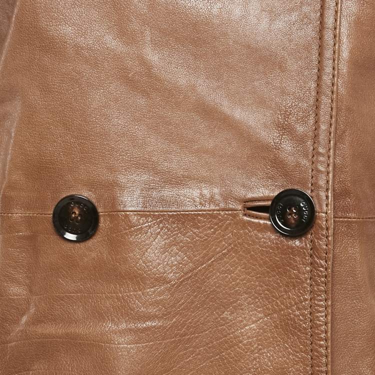 Pre Owned Gucci Brown Leather Double Breasted Trench Coat S