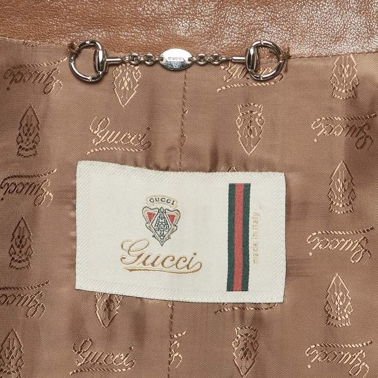 Pre Owned Gucci Brown Leather Double Breasted Trench Coat S