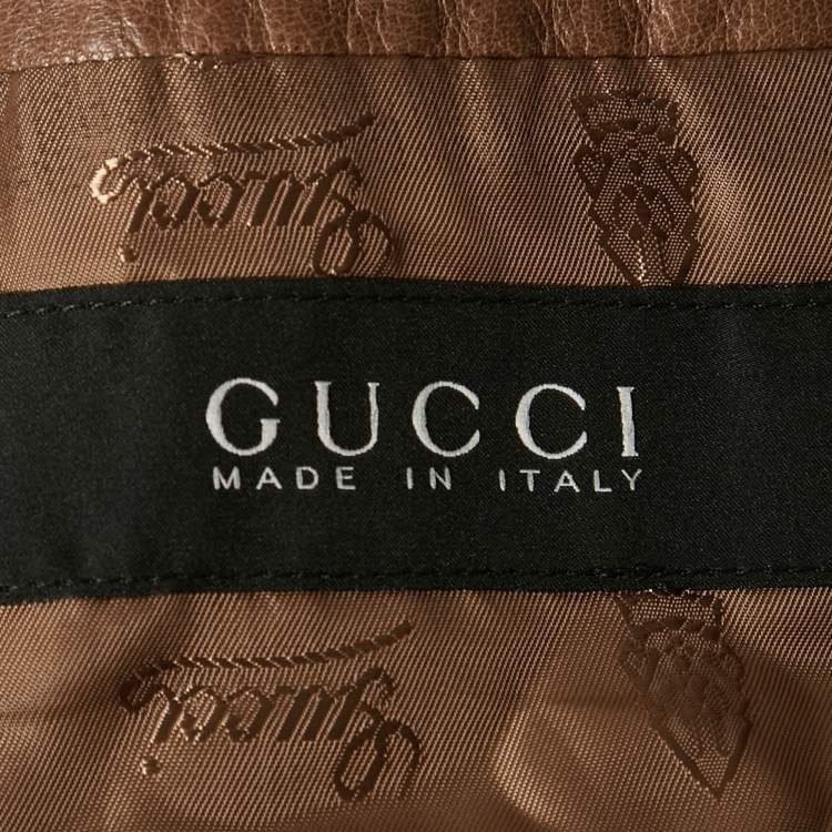 Pre Owned Gucci Brown Leather Double Breasted Trench Coat S