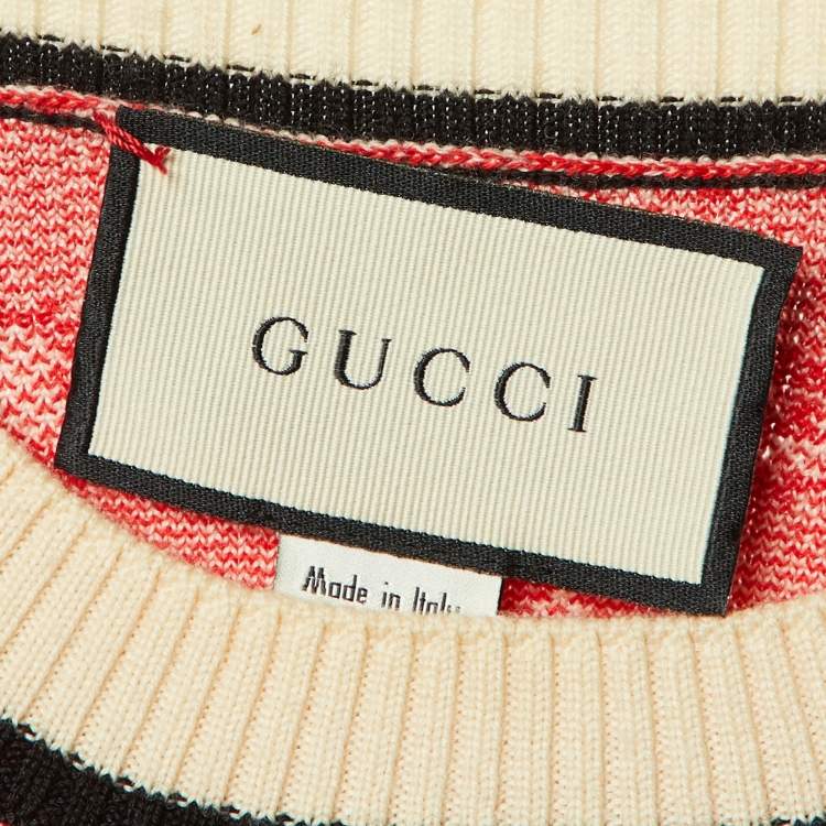 Pre Owned Gucci Red GG Jacquard Wool & Cotton Crew Neck Top S