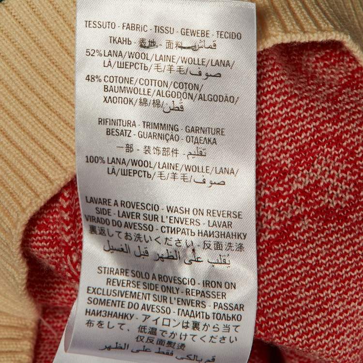 Pre Owned Gucci Red GG Jacquard Wool & Cotton Crew Neck Top S