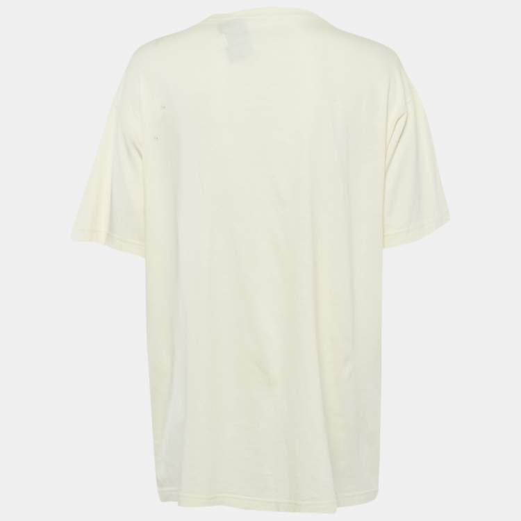 Pre Owned Gucci Cream Embellished Logo Jersey Oversized T-Shirt S