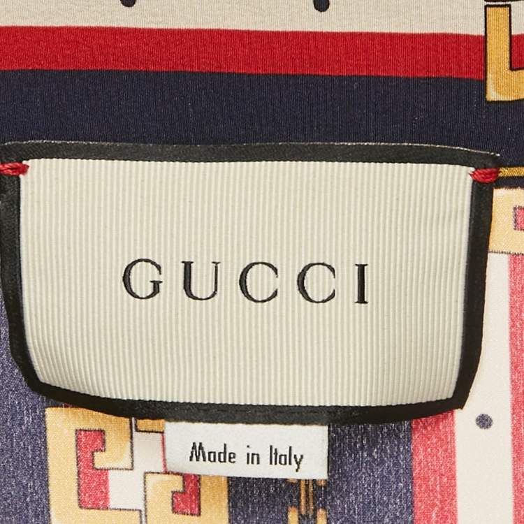 Pre Owned Gucci Blue/Red Striped Silk Tie-Up Blouse M