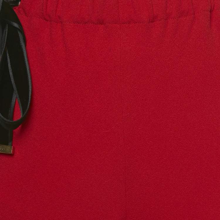 Pre Owned Gucci Red Crepe Wide Leg Pants M