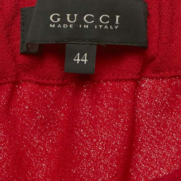 Pre Owned Gucci Red Crepe Wide Leg Pants M