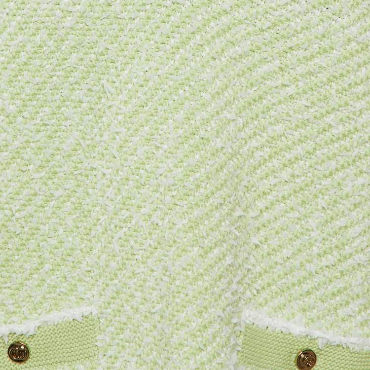 Pre Owned Gucci Green Cotton Boucle V-Neck Polo Top M